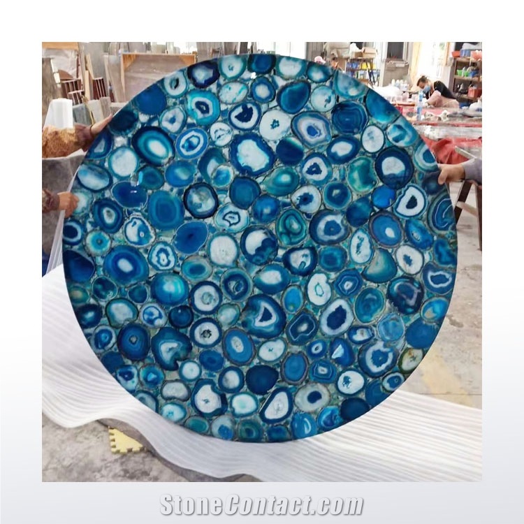 Translucent Backlit Blue Agate Bar Countertop