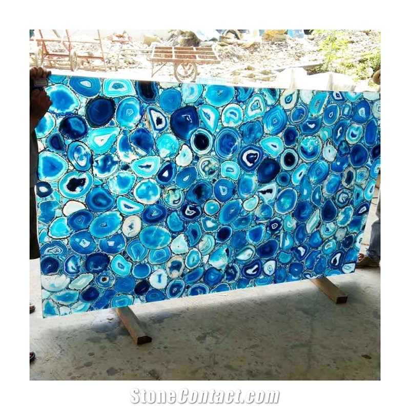 Translucent Backlit Blue Agate Bar Countertop