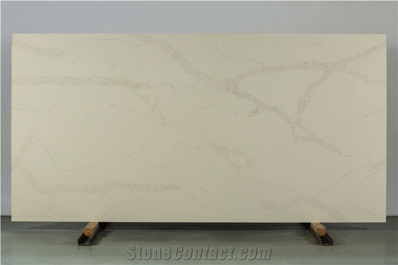 Ivory Color White Carrara Quartz Slab Zd-9031
