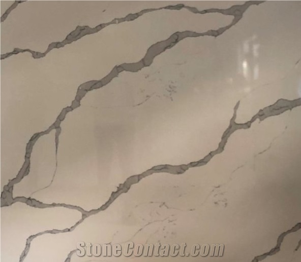 Semi White Lago Calacatta Quartz Slabs