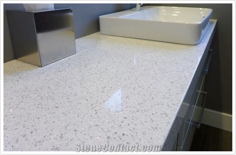 Silver White Diamond Quartz Stone Slabs