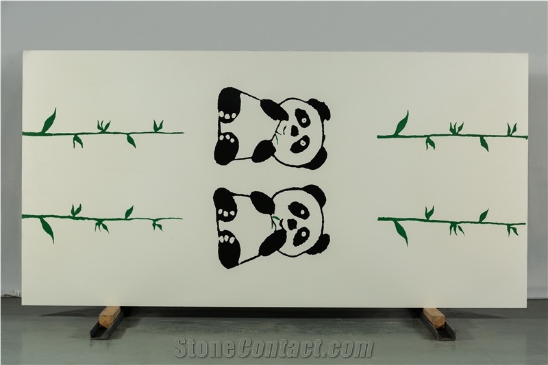 Twins Panda Bamboo Pattern Quartz Slabs