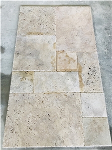 Edge Breaking Ivory Travertine Brushed French Pattern Set Edge Breaking Ivory Travertine Brushed French Pattern Set