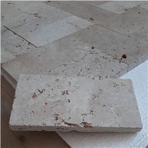 Ivory Travertine Tumbled Pattern Terrace Paver Application