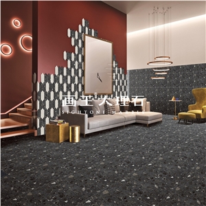 Black Marble Aggregate Terrazzo Slab&Tile Hwn717 Black Marble Aggregate Terrazzo Slab&Tile Hwn717
