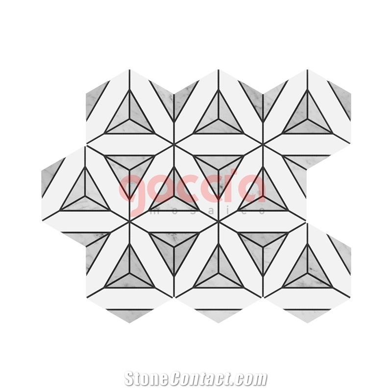 Delta - Bianco Dolomite Marble & Bianco Carrara Marble Waterjet Pattern Mosaic
