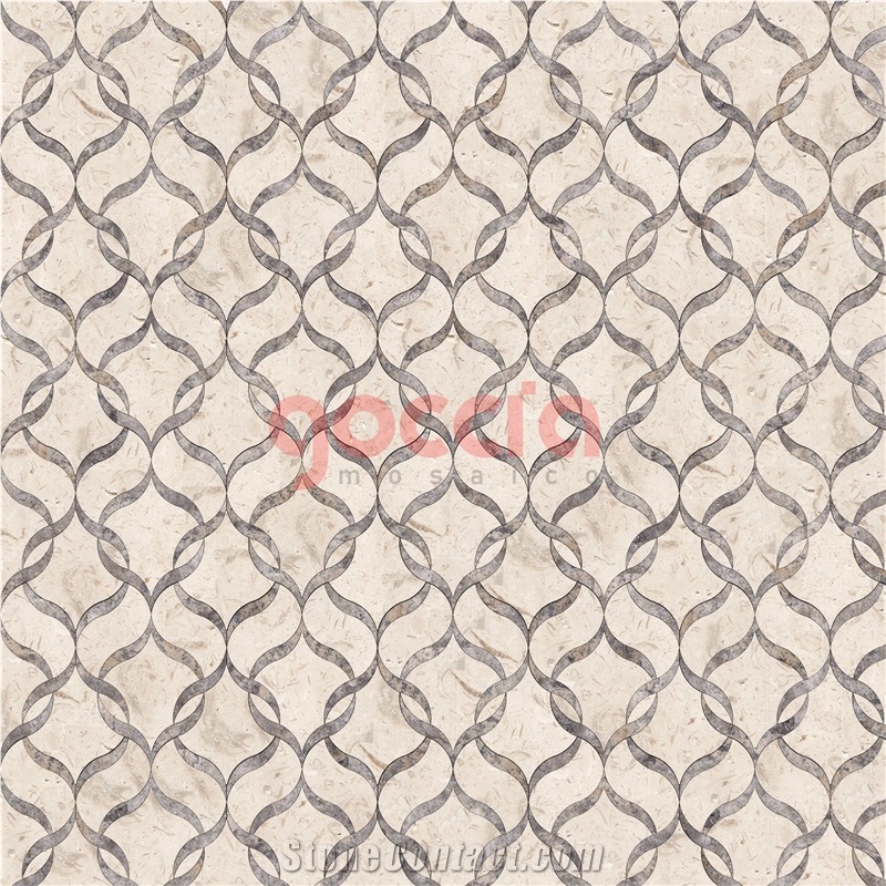 Veronica - Myra Beige Marble & Silver Travertine Mix Mosaic Pattern