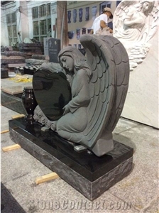 China Nero Assoluto Shanxi Black Granite Weeping Angel Heart Tombstone with Base / Gravestone China Nero Assoluto Shanxi Black Granite Weeping Angel Heart Tombstone with Base / Gravestone