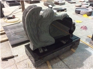 China Nero Assoluto Shanxi Black Granite Weeping Angel Heart Tombstone with Base / Gravestone