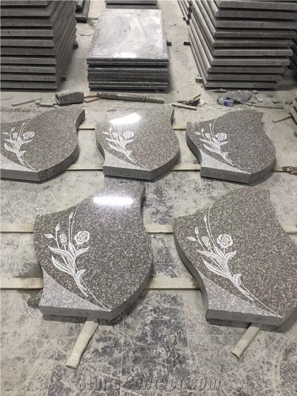 G664 Pink Violet Granite Headstone, Tombstone