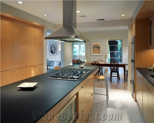 Honed New Absolute Shanxi Black Granite Kitchen Island Top / Custom Countertop