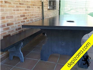 Sawn Natural Black Slate Table Set