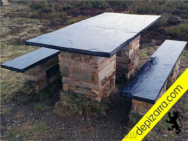 Sawn Natural Black Slate Table Set