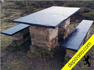 Sawn Natural Black Slate Table Set