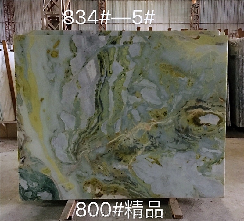 Fantasy Dream Mountain Green Marble Slab Wall Background