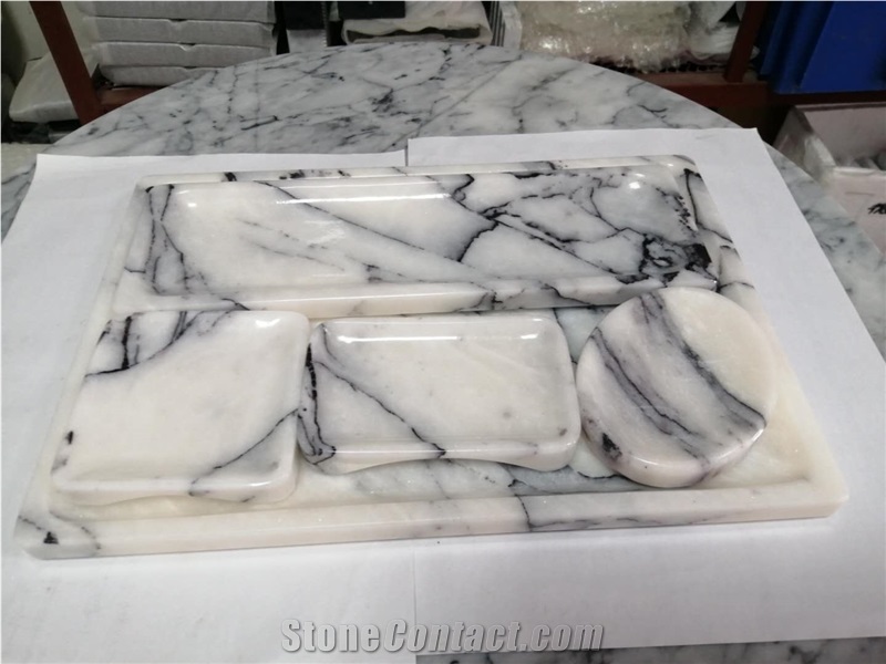 Milas Lilac Marble Bathroom Soap Dish /Cup / Towel Tray