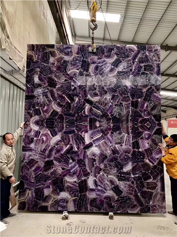 Amethyst Agate Gemstone Slab Translucent Wall Slab,Luxury Backlit Stone