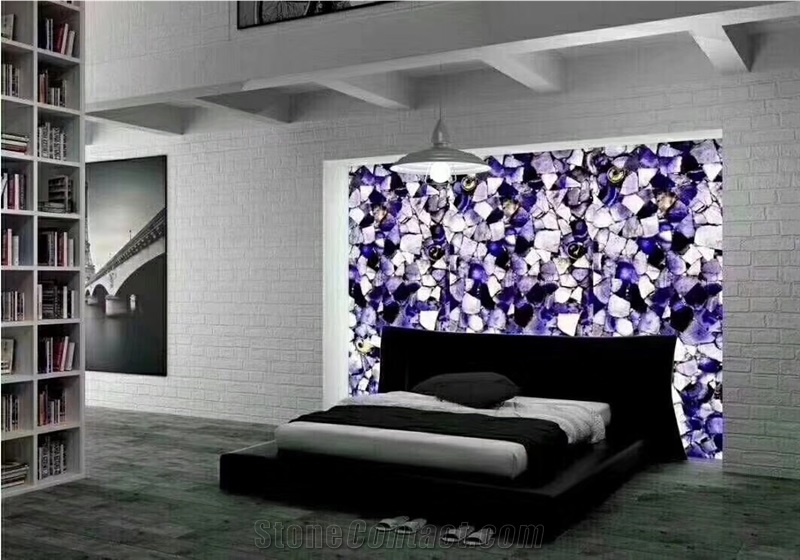 Amethyst Agate Gemstone Slab Translucent Wall Slab,Luxury Backlit Stone