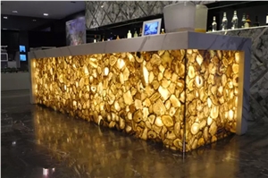 Backlit Brown Irregular Agate Stone Reception Desk / Countertop Table