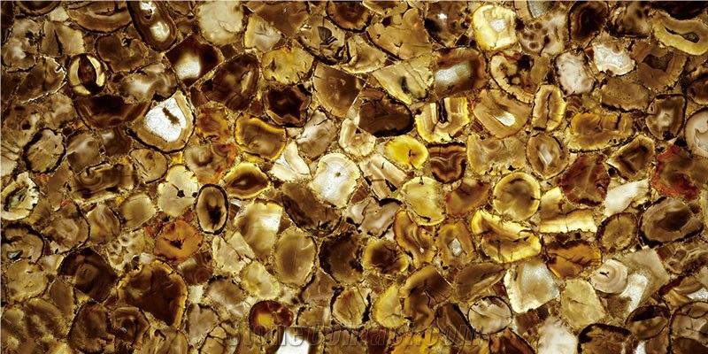 Backlit Brown Irregular Agate Stone Reception Desk / Countertop Table