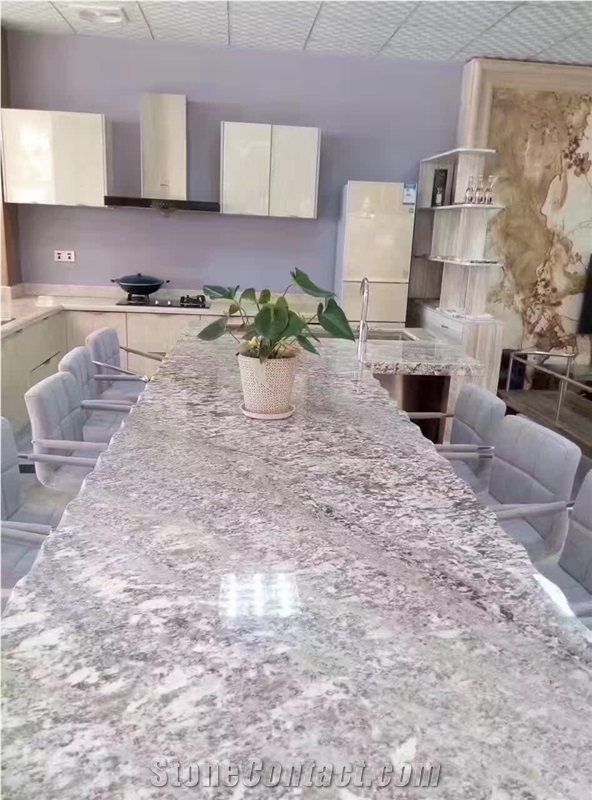 Bianco Antico Brazil White Granite Polished Kitchen Slab, River Galaxy