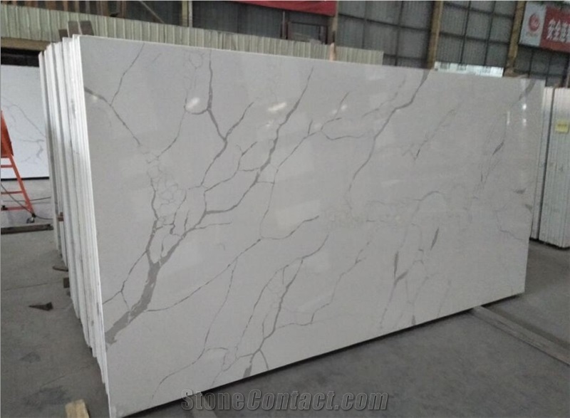 Bianco Calacatta White Quartz Stone Kitchen Slab Solid Surface
