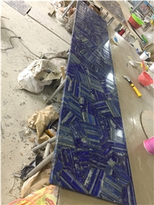 Blue Lapis Lazuli Agate Stone Bar Countertop,Commercial Backlit Reception Counter Top