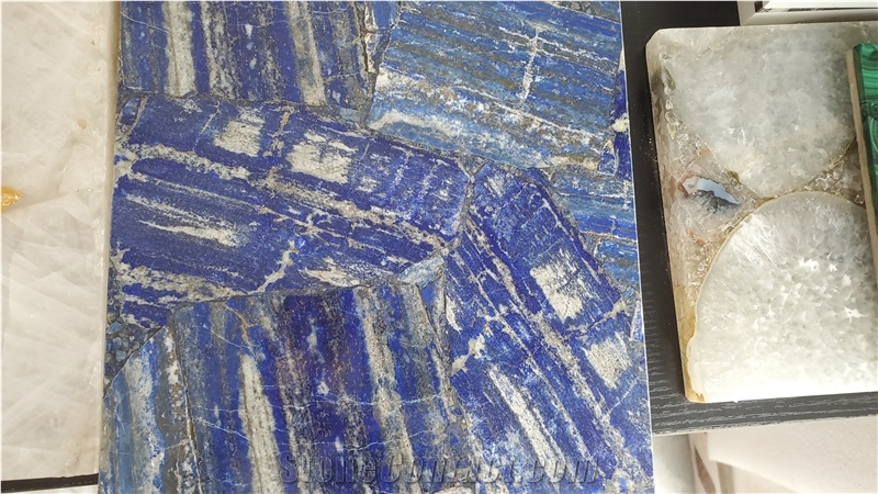 Blue Lapis Lazuli Agate Stone Bar Countertop,Commercial Backlit Reception Counter Top
