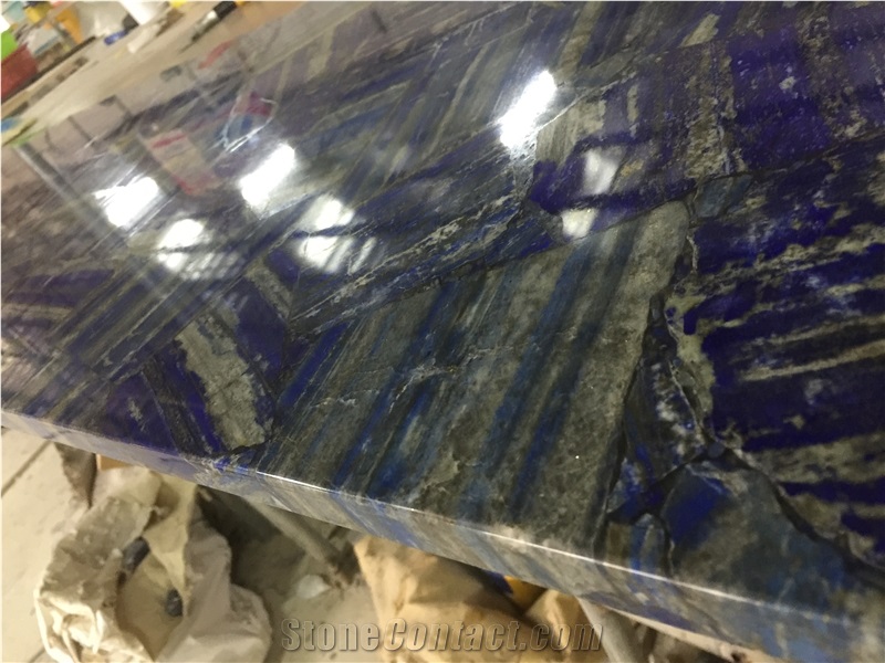 Blue Lapis Lazuli Agate Stone Bar Countertop,Commercial Backlit Reception Counter Top