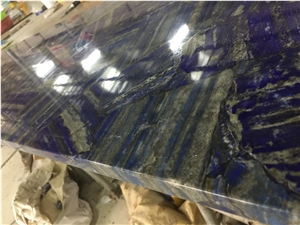 Blue Lapis Lazuli Agate Stone Bar Countertop,Commercial Backlit Reception Counter Top