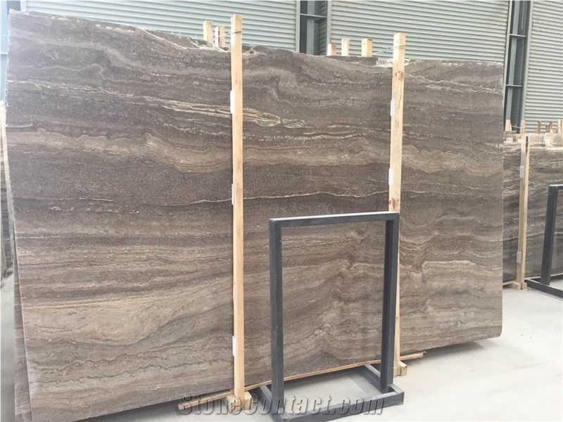 Coffee Brown Travertine Slabs Vein Cut, Floor Pattern Tile
