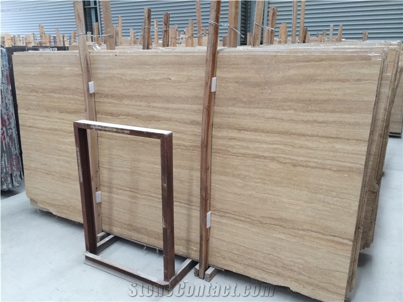 Coffee Brown Travertine Slabs Vein Cut, Floor Pattern Tile