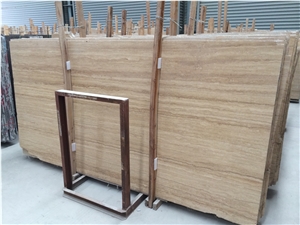 Coffee Brown Travertine Slabs Vein Cut, Floor Pattern Tile
