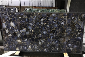 Cosmic Black Agate Stone Luxury Polished Slab / Gemstone Kitchen Design