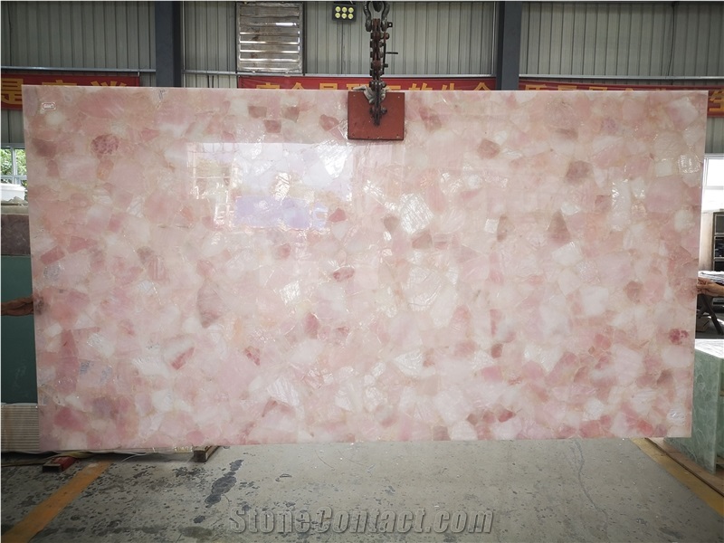 Crystal Pink Semiprecious Stone Slab Translucent