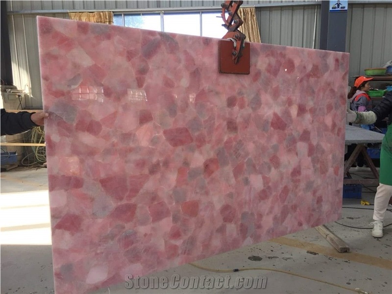 Crystal Pink Semiprecious Stone Slab Translucent