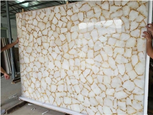 Crystal White Quartzite Agate Stone Slab, Precious Gemstone