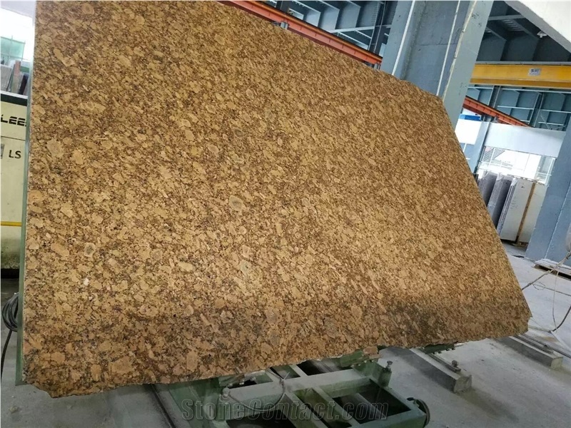 Giallo Venzino Fiorito Granite Slab, Brazil Gold Kitchentop Prefab Design