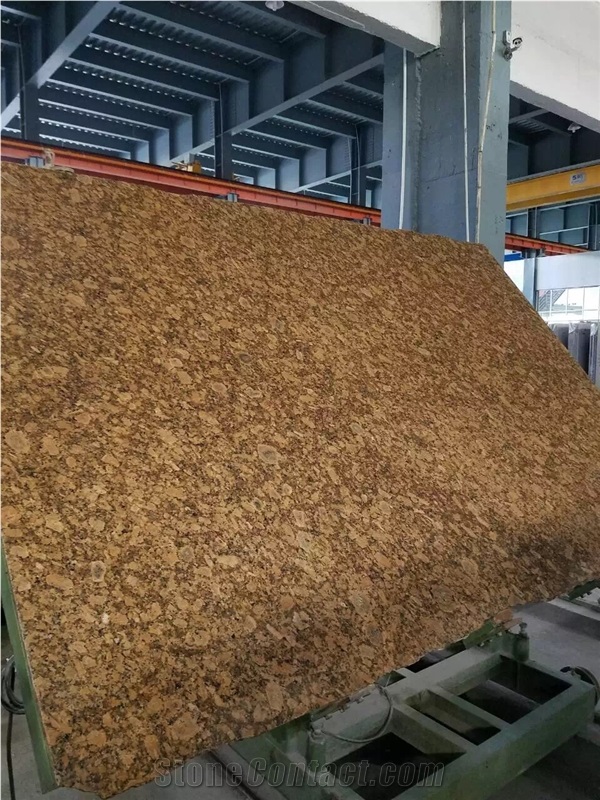 Giallo Venzino Fiorito Granite Slab, Brazil Gold Kitchentop Prefab Design
