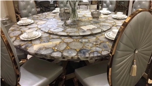 Luxury Purple Agate Stone Interior Polished Round Table Luxury Purple Agate Stone Interior Polished Round Table