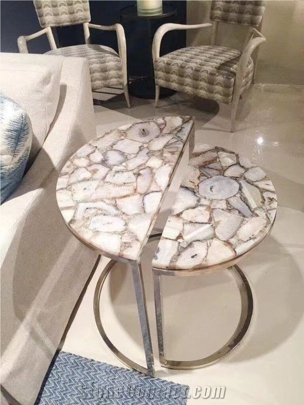 Luxury Purple Agate Stone Interior Polished Round Table