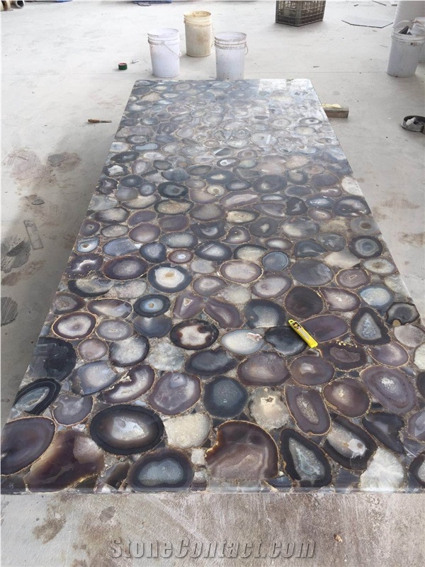 Luxury Purple Agate Stone Interior Polished Round Table