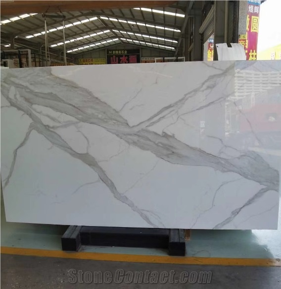 Nano Glass Stone Calacatta Gold Crystallized Marble Slab