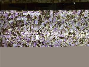 Purple Ice Crystal Agate Stone Slab, Backlit Gemstone Wall Panel