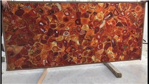 Red Agate Stone Slab Wall Background Decoration / Luxury Translucent Gemstone
