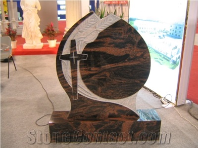 Red Aurora Granite Cross Tombstone / Headstone