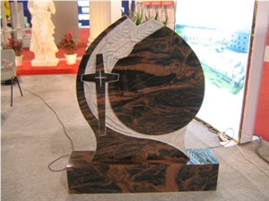 Red Aurora Granite Cross Tombstone / Headstone