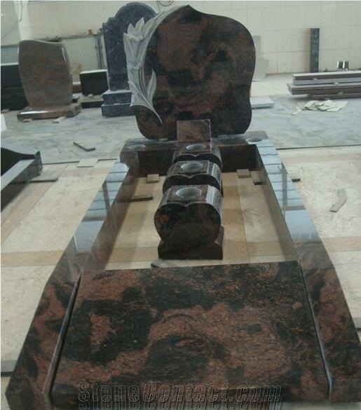 Red Aurora Granite Cross Tombstone / Headstone