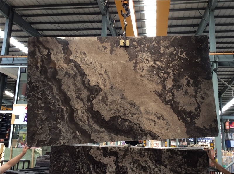 Roaming Dark Brown Tiny Marble Slab Cross-Cut,Garden Floor Pattern Tile