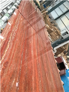 Rose River Wooden Vein Red Travertine Slab Polished